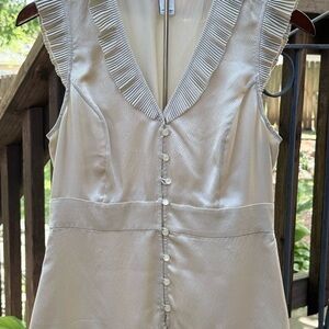 Shimmery Champagne V-Neck Button Front Blouse